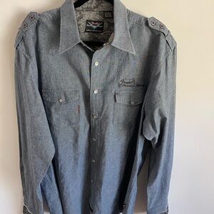 Fender Custom Shop Rock & Roll Religion Men’s Denim Pearl Snap Button Up Shirt X